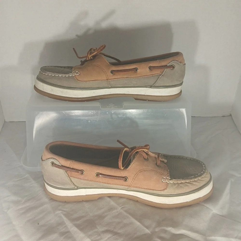 G H Bass Boat Shoes Moccasins Mens 9M Leather‎ Tan Gray Slip On